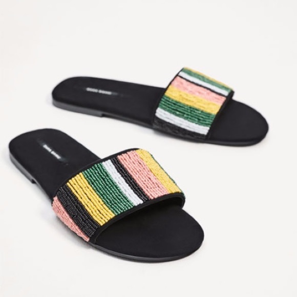 zara multicolored flat slide sandals